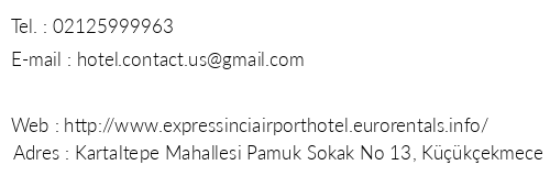 Express nci Airport Hotel telefon numaralar, faks, e-mail, posta adresi ve iletiim bilgileri